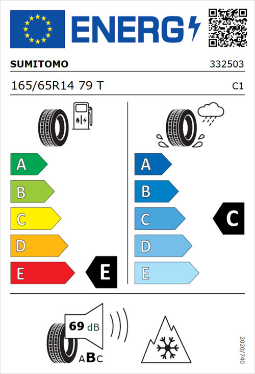 Tyre Label for Sumitomo WT200 165/65R14 79T