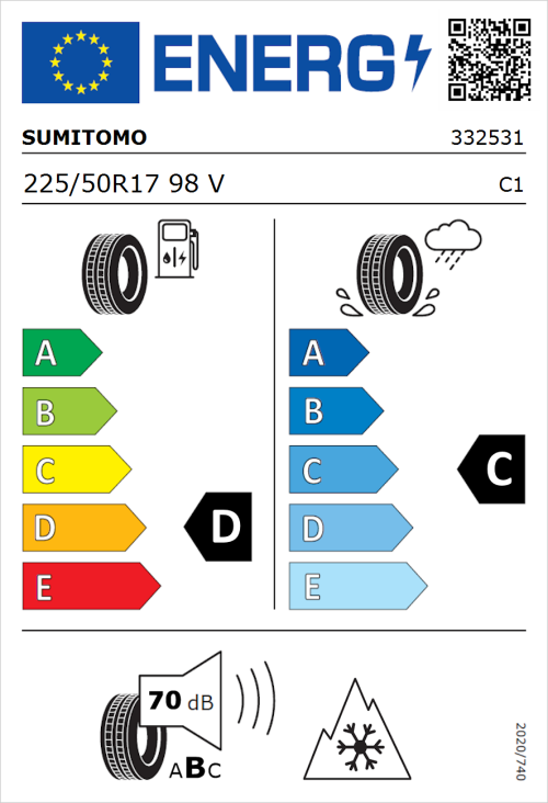 Tyre Label for Sumitomo WT200 225/50R17 98V