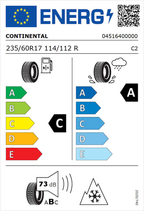 Tyre Label for Continental VanContact 4Season 235/60R17 114/112R