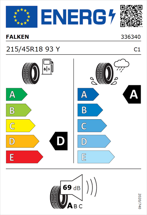 Tyre Label for Falken Azenis FK510 215/45R18 93Y
