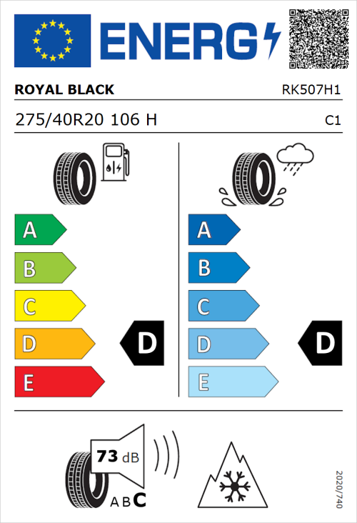 Tyre Label for Royal Black Winter 275/40R20 106H