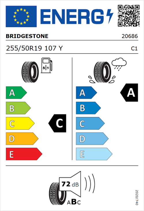 Tyre Label for Bridgestone Potenza Sport 255/50R19 107Y
