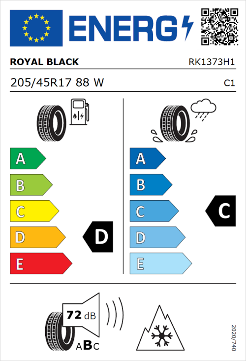 Tyre Label for Royal Black Royal A/S 205/45R17 88W
