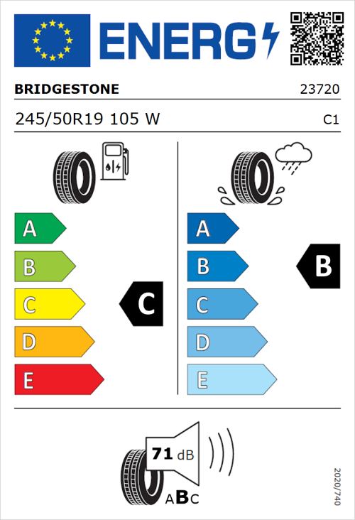 Tyre Label for Bridgestone Alenza 001 245/50R19 105W