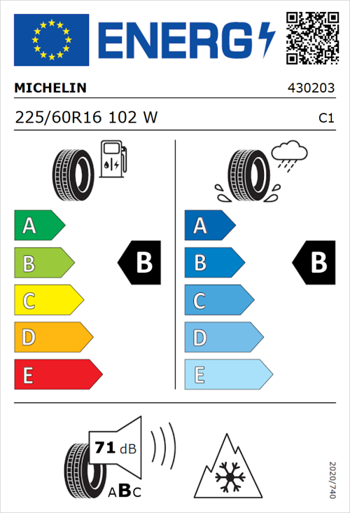Tyre Label for Michelin CrossClimate 2 225/60R16 102W