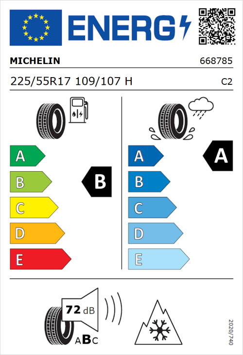 Tyre Label for Michelin Agilis 3 225/55R17 109/107H