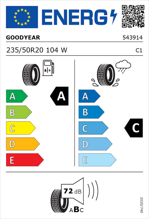Tyre Label for Goodyear Eagle F1 Asymmetric 3 SUV 235/50R20 104W