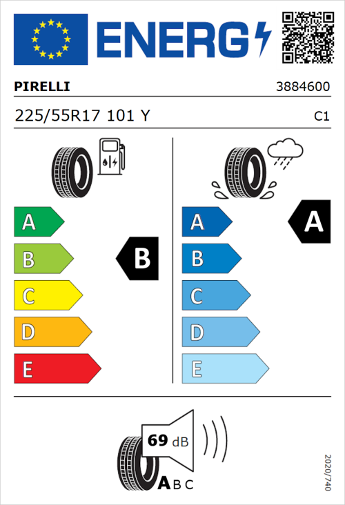 Tyre Label for Pirelli Cinturato P7 225/55R17 101Y