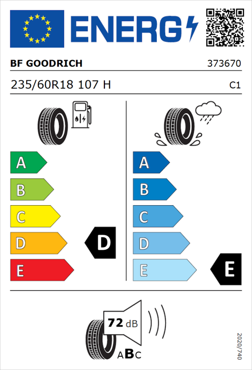 Tyre Label for BF Goodrich Trail-Terrain T/A 235/60R18 107H
