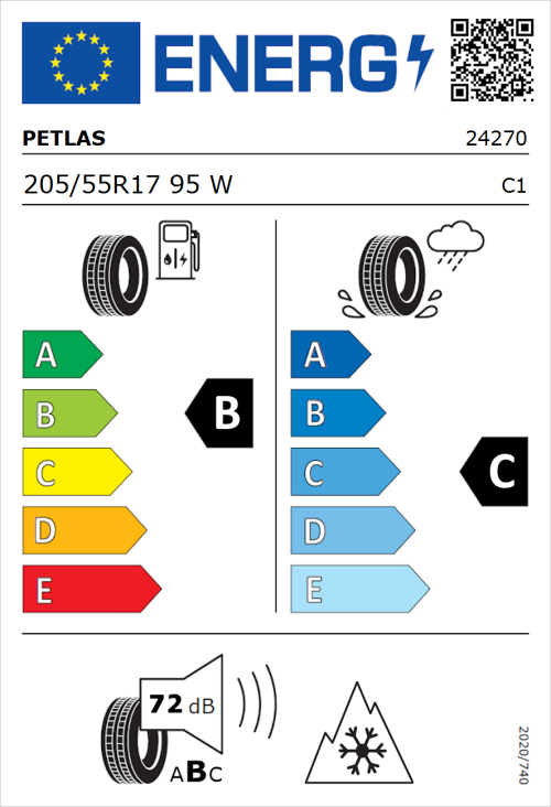 Tyre Label for Petlas Multi Action PT565 205/55R17 95W