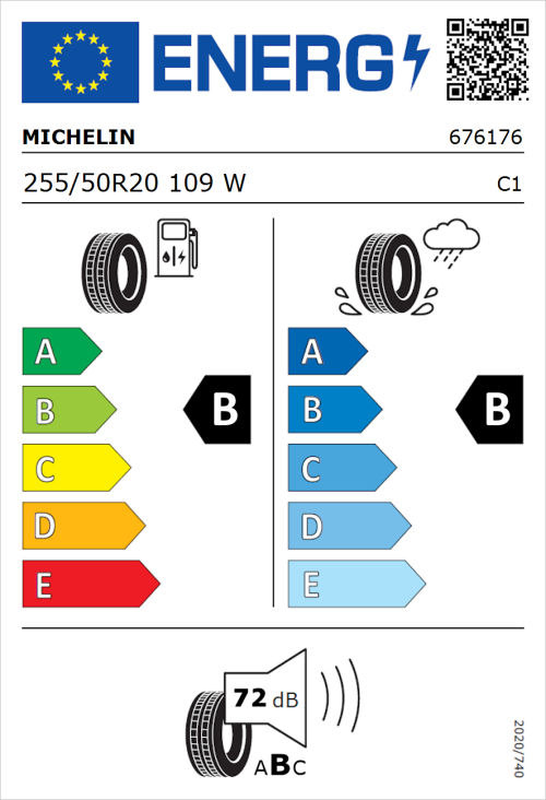 Tyre Label for Michelin Pilot Sport EV 255/50R20 109W