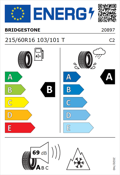 Tyre Label for Bridgestone Duravis Van 215/60R16 103/101T