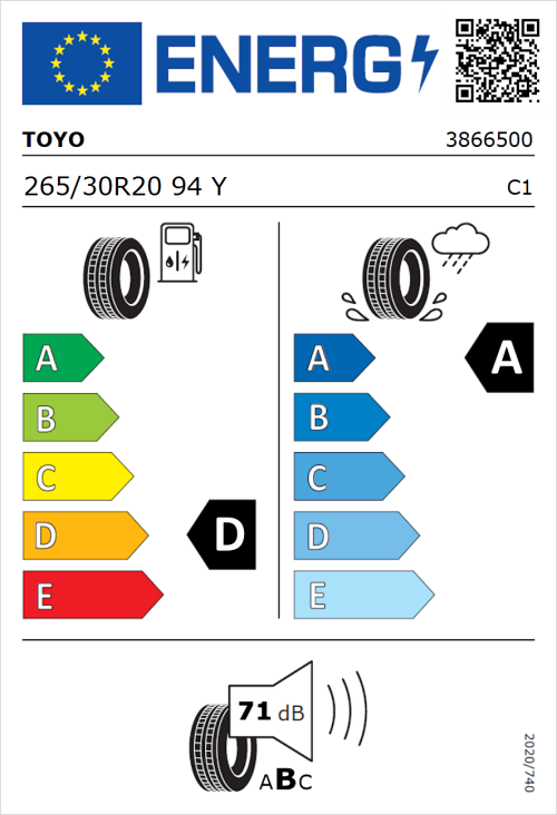 Tyre Label for Toyo Proxes Sport 2 265/30R20 94Y