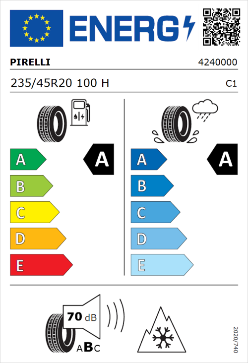 Tyre Label for Pirelli Scorpion All Season SF2 235/45R20 100H