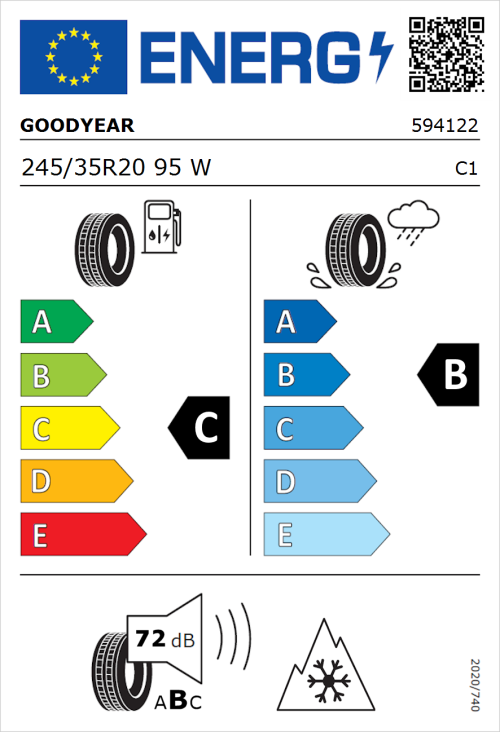 Tyre Label for Goodyear Vector 4Seasons Gen-3 245/35R20 95W