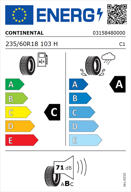 Tyre Label for Continental ContiSportContact 5 235/60R18 103H