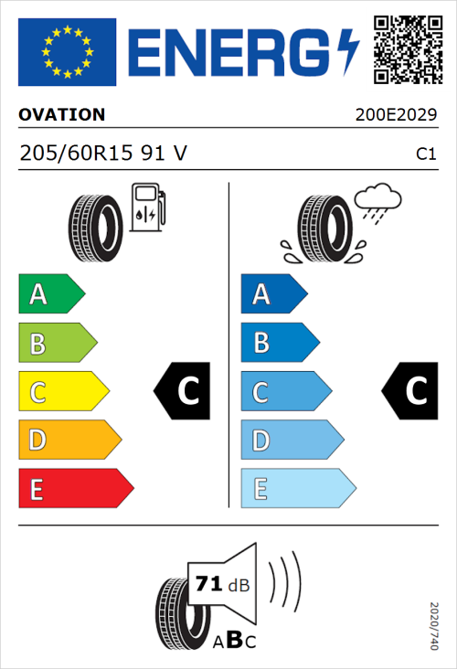 Tyre Label for Ovation VI-682 Ecovision 205/60R15 91V