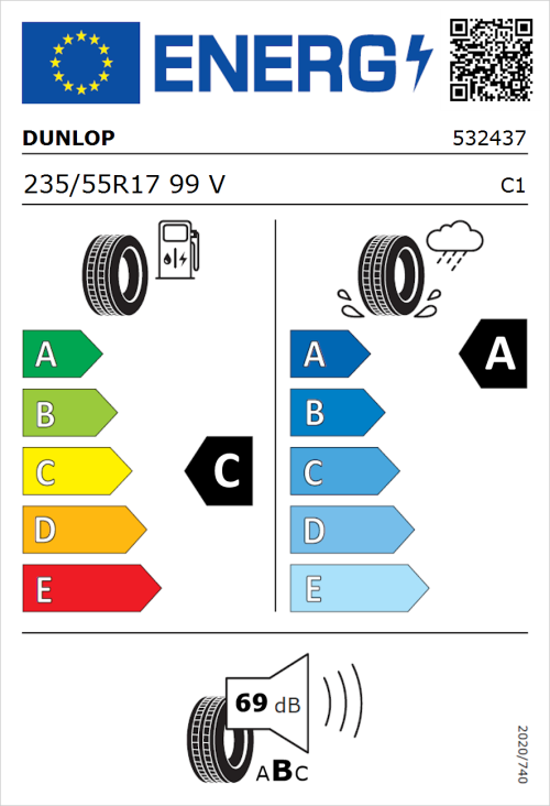 Tyre Label for Dunlop SP SportMaxx RT 235/55R17 99V